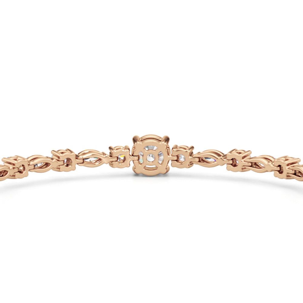 Round with Trailing Round and Marquise Tennis Bracelet with Lab Cut Diamond in 14KT Rose Gold view 6
