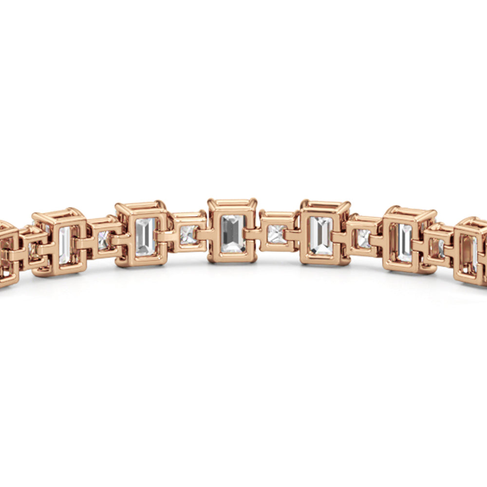 Alternating Emerald and Princess Tennis Bracelet with 16 Cut Diamond in 14KT Rose Gold view 8
