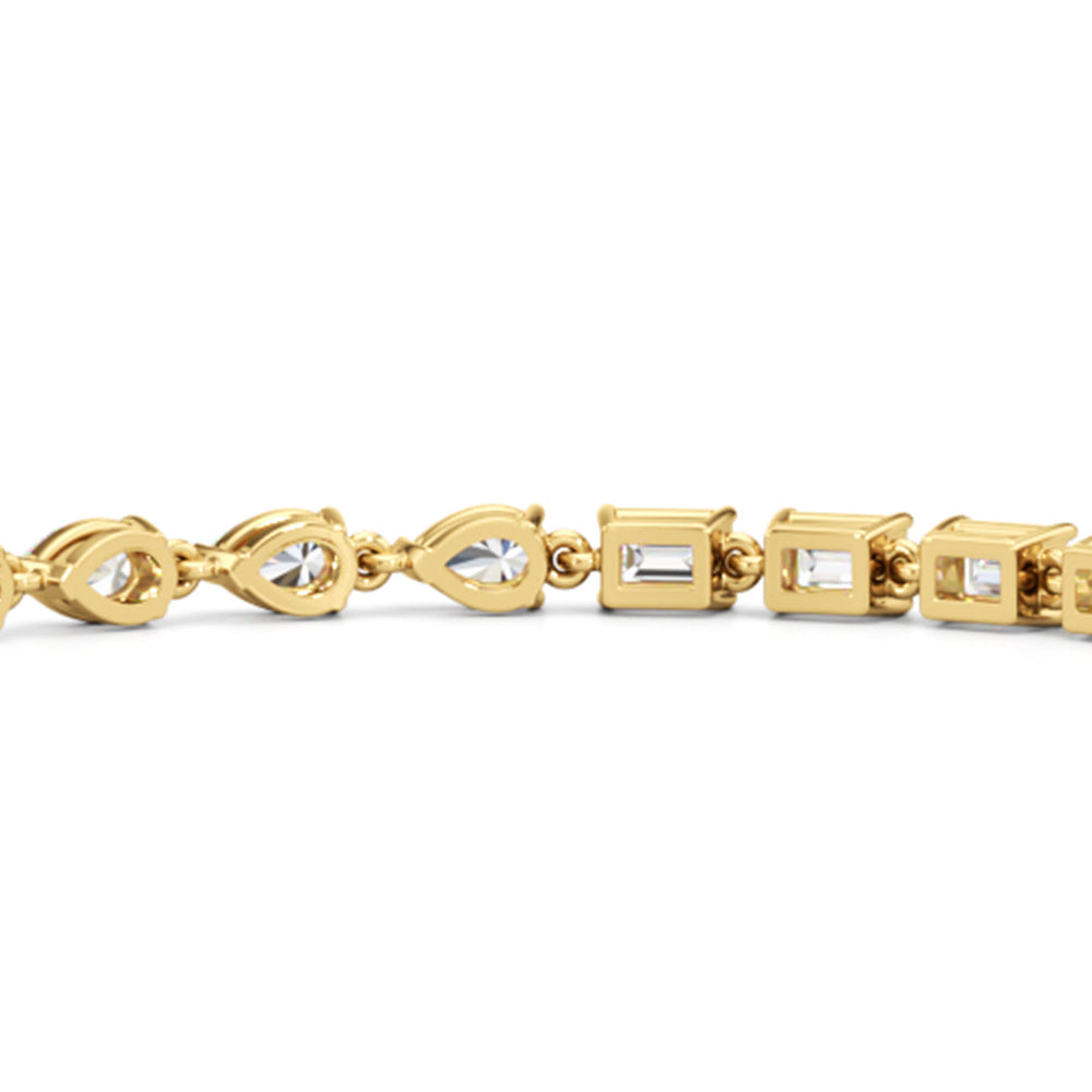 Sequenced Pear and Emerald Tennis Bracelet with 5 Cut Diamond in 14KT Yellow Gold view 8
