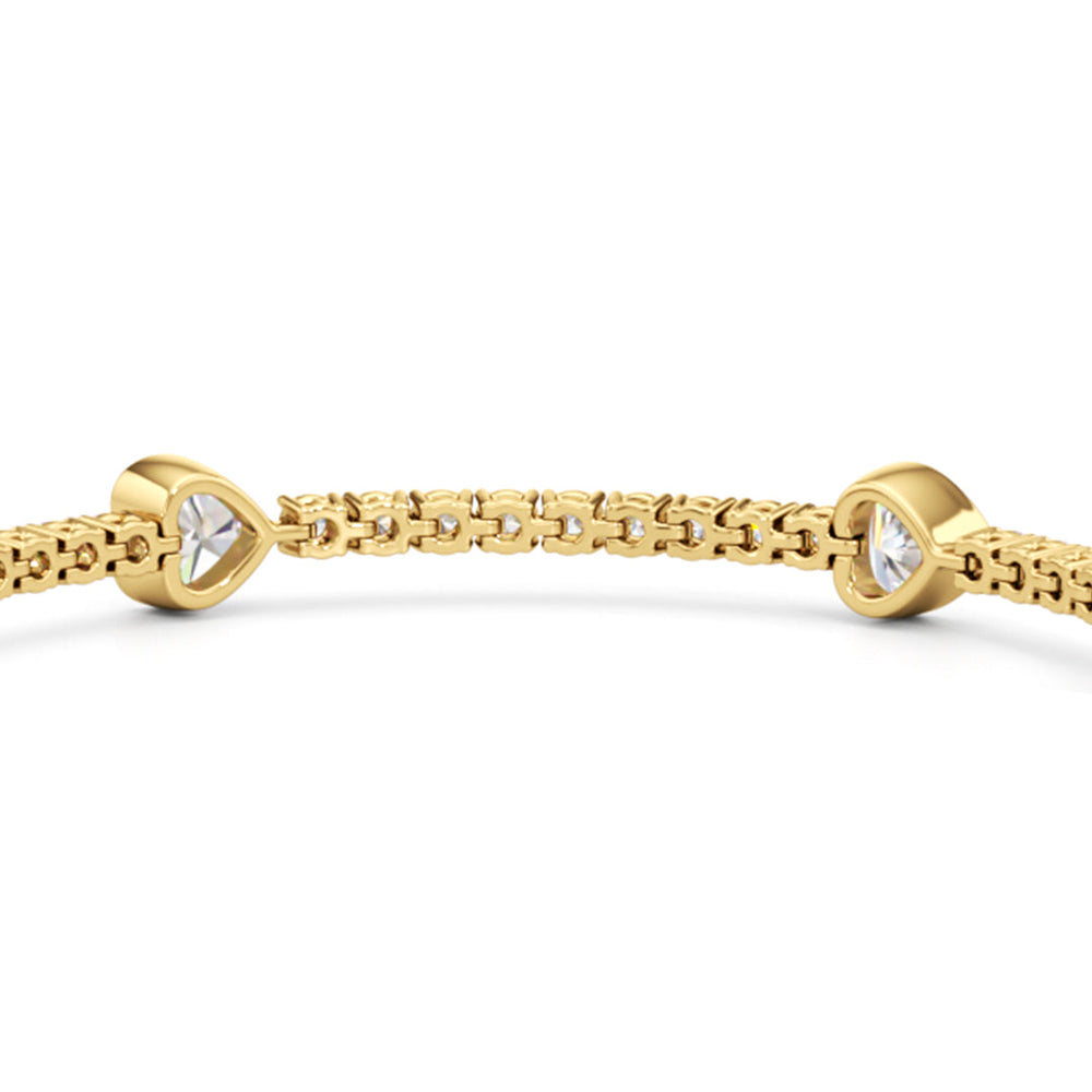 Bezeled Heart Station Tennis Bracelet with 6 Cut Diamond in 14KT Yellow Gold view 8

