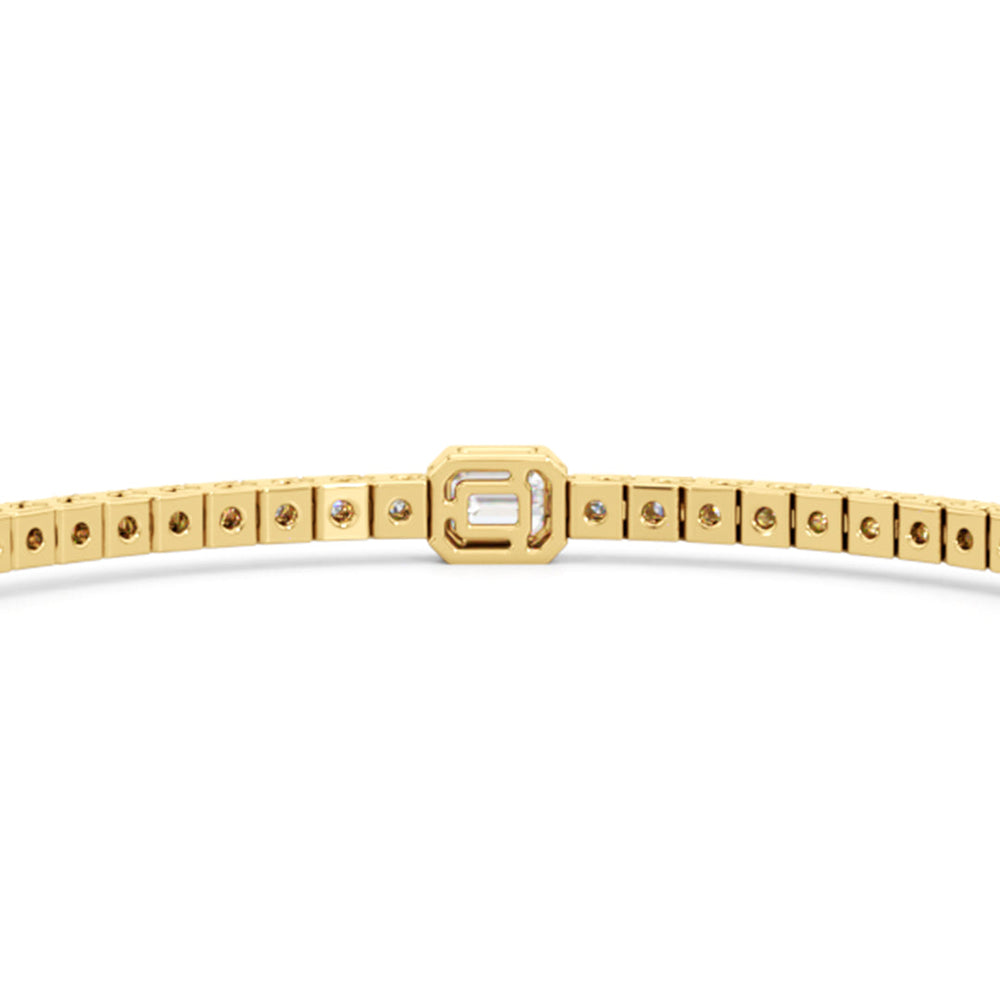 Emerald Station Tennis Bracelet with 4 Cut Diamond in 14KT Yellow Gold view 8
