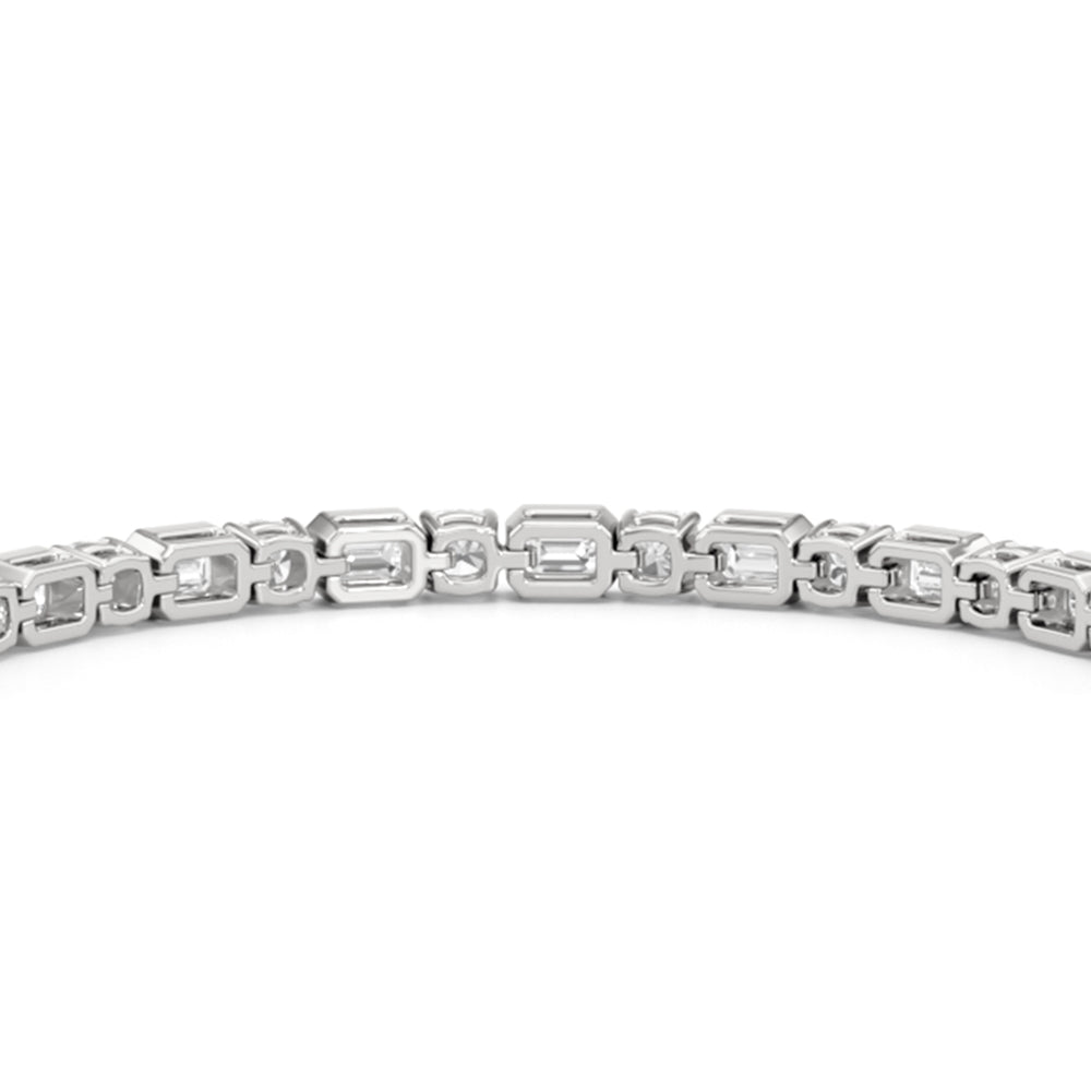 Bezel Emerald with Cushion Alternating Tennis Bracelet with Lab Cut Diamond in 14KT White Gold view 8
