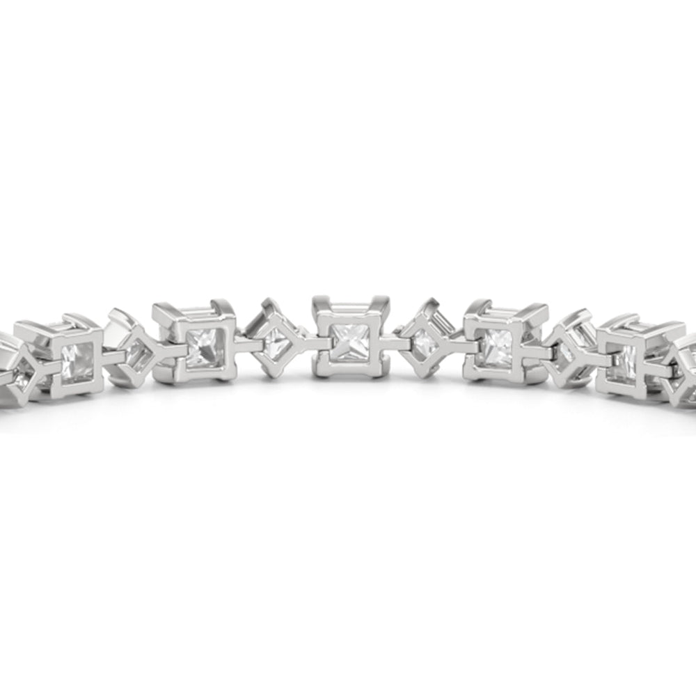 Alternating Princess Tennis Bracelet with 13 Cut Diamond in 14KT White Gold view 8
