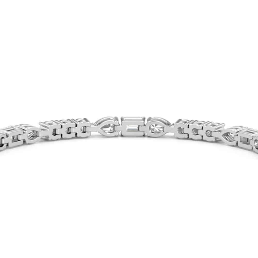 Pear, Emerald and Round Linear Tennis Bracelet with 6 Cut Diamond in 14KT White Gold view 8
