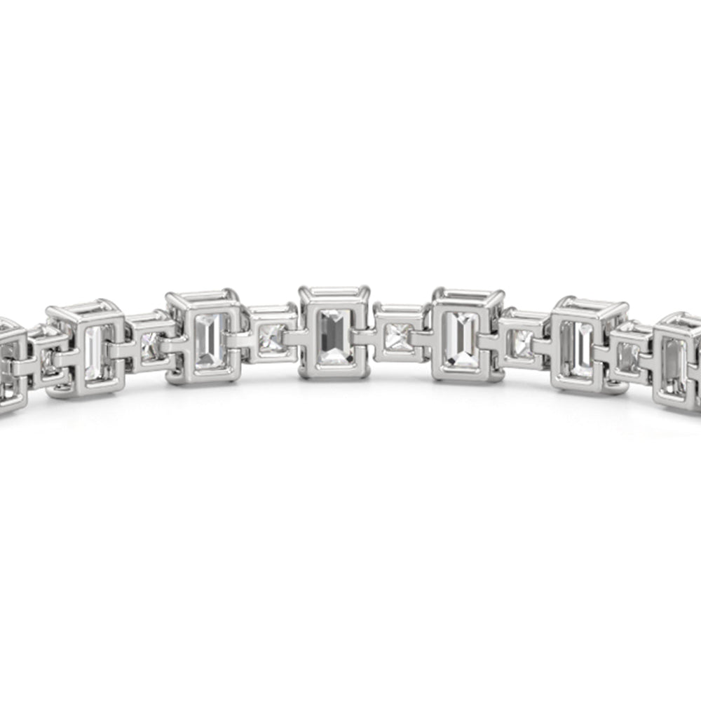 Alternating Emerald and Princess Tennis Bracelet with 16 Cut Diamond in 14KT White Gold view 8
