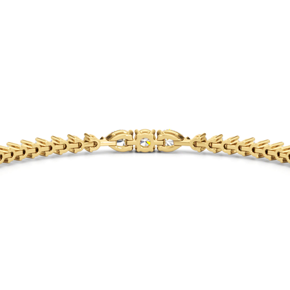 Pear and Round Sequenced Three Prong Tennis Bracelet with Lab Cut Diamond in 14KT Yellow Gold view 6

