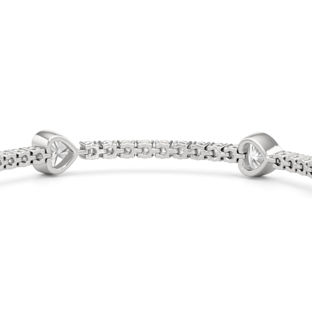 Bezeled Heart Station Tennis Bracelet with 6 Cut Diamond in 14KT White Gold view 8
