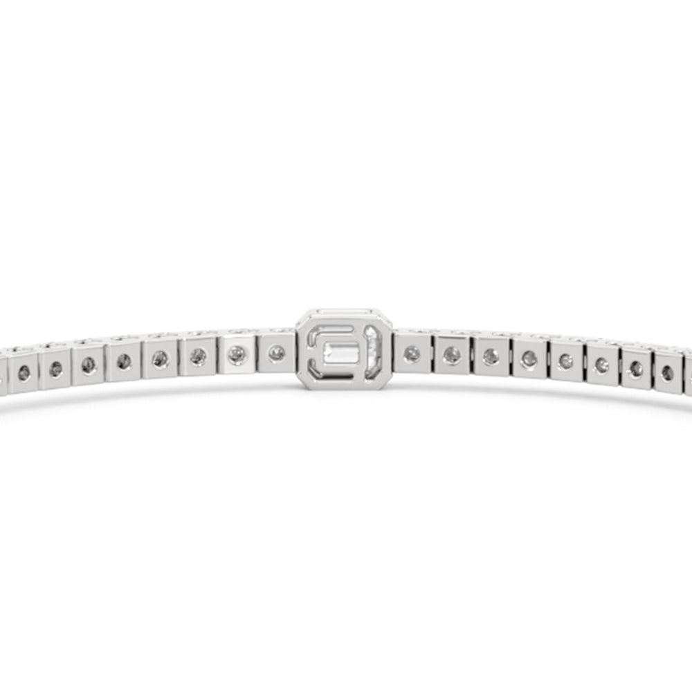Emerald Station Tennis Bracelet with 4 Cut Diamond in 14KT White Gold view 8
