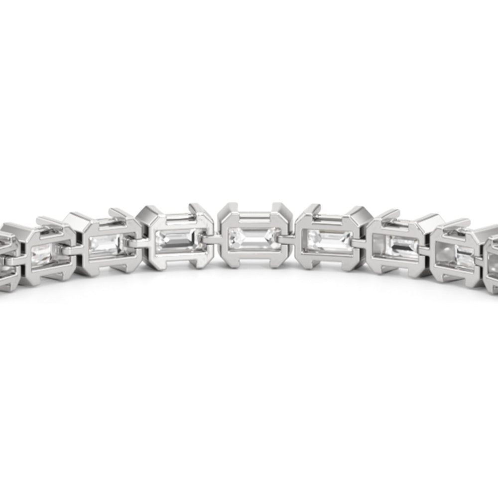 Half-Bezeled Emerald East-West Tennis Bracelet with 12 Cut Diamond in 14KT White Gold view 8

