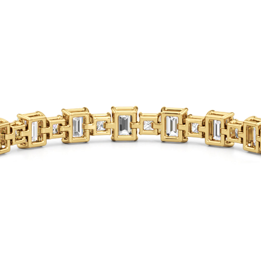 Alternating Emerald and Princess Tennis Bracelet with 16 Cut Diamond in 14KT Yellow Gold view 8
