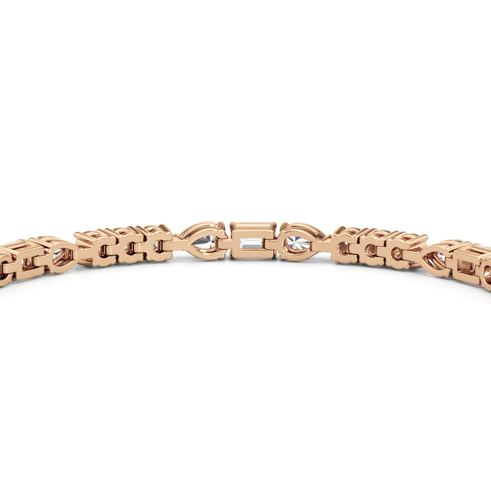 Pear, Emerald and Round Linear Tennis Bracelet with 6 Cut Diamond in 14KT Rose Gold view 8
