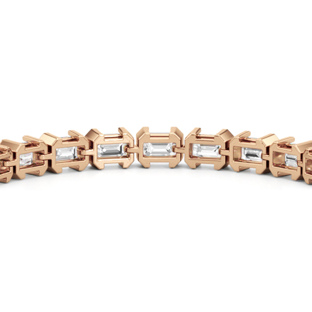 Half-Bezeled Emerald East-West Tennis Bracelet with 12 Cut Diamond in 14KT Rose Gold view 8

