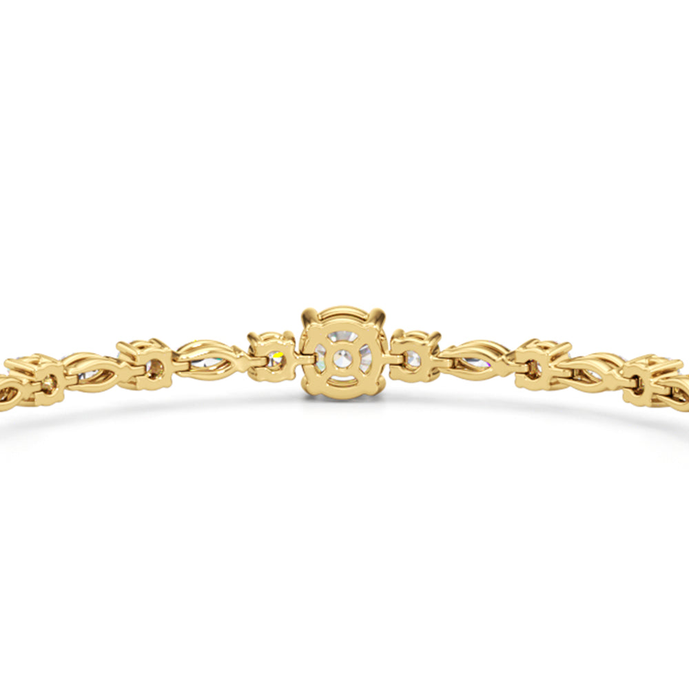 Round with Trailing Round and Marquise Tennis Bracelet with Lab Cut Diamond in 14KT Yellow Gold view 6
