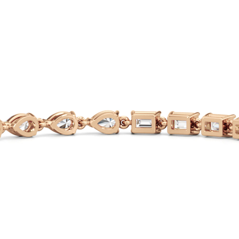 Sequenced Pear and Emerald Tennis Bracelet with 5 Cut Diamond in 14KT Rose Gold view 8
