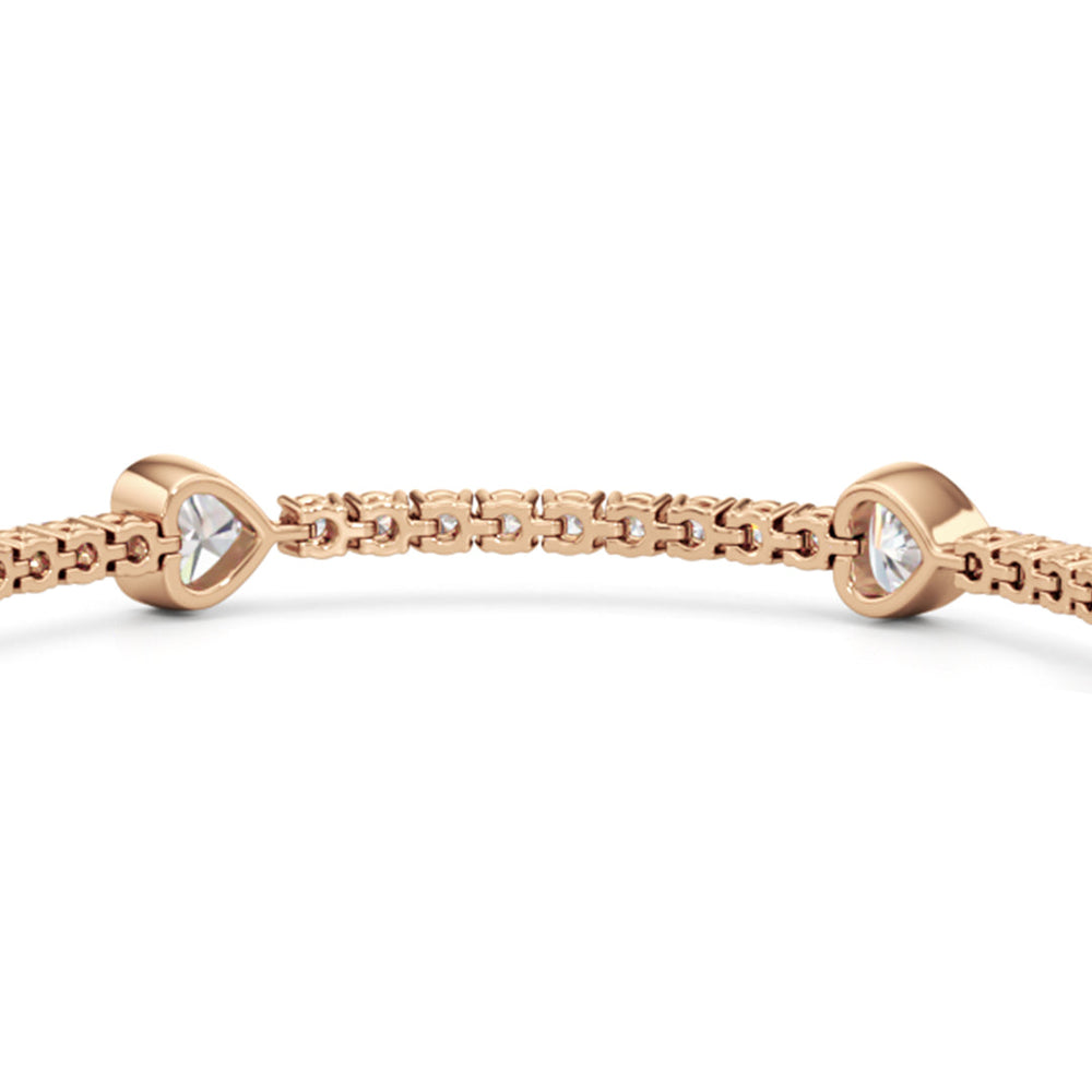 Bezeled Heart Station Tennis Bracelet with 6 Cut Diamond in 14KT Rose Gold view 8
