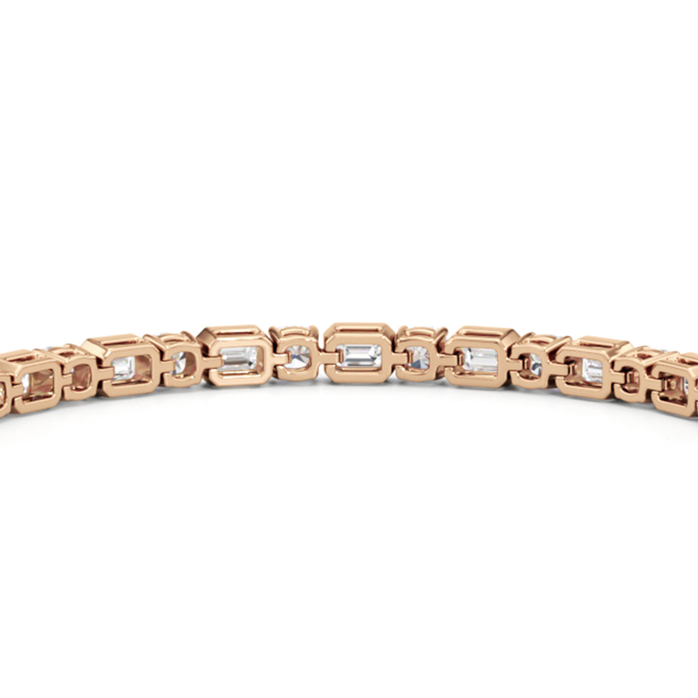 Bezel Emerald with Cushion Alternating Tennis Bracelet with Lab Cut Diamond in 14KT Rose Gold view 8
