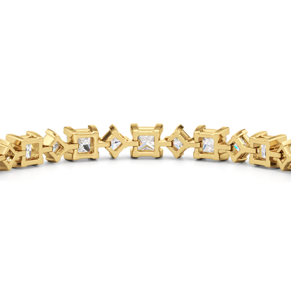 Alternating Princess Tennis Bracelet with 13 Cut Diamond in 14KT Yellow Gold view 8
