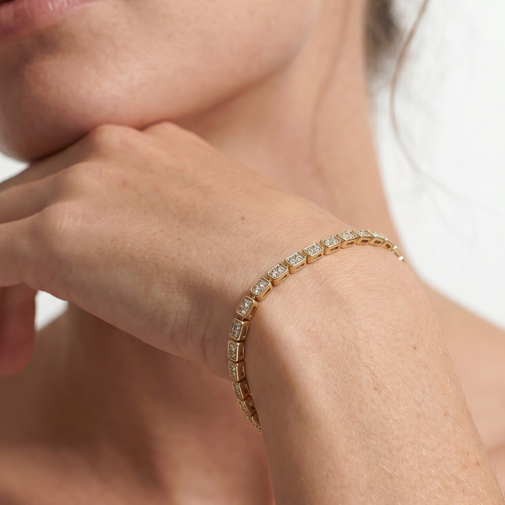 The Perry Tennis Bracelet with Lab Cut Diamond in 14KT 18K Yellow Gold Vermeil view 3
