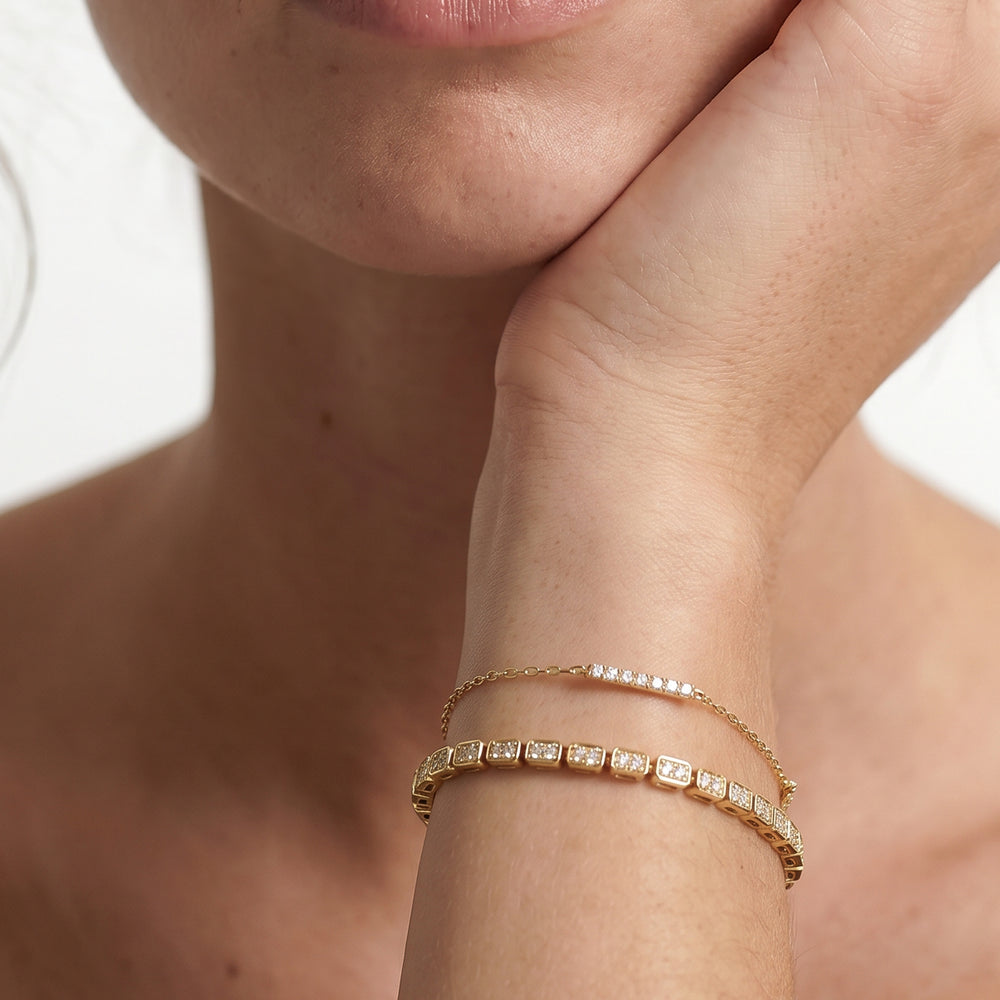 The Perry Tennis Bracelet with Lab Cut Diamond in 14KT 18K Yellow Gold Vermeil view 4
