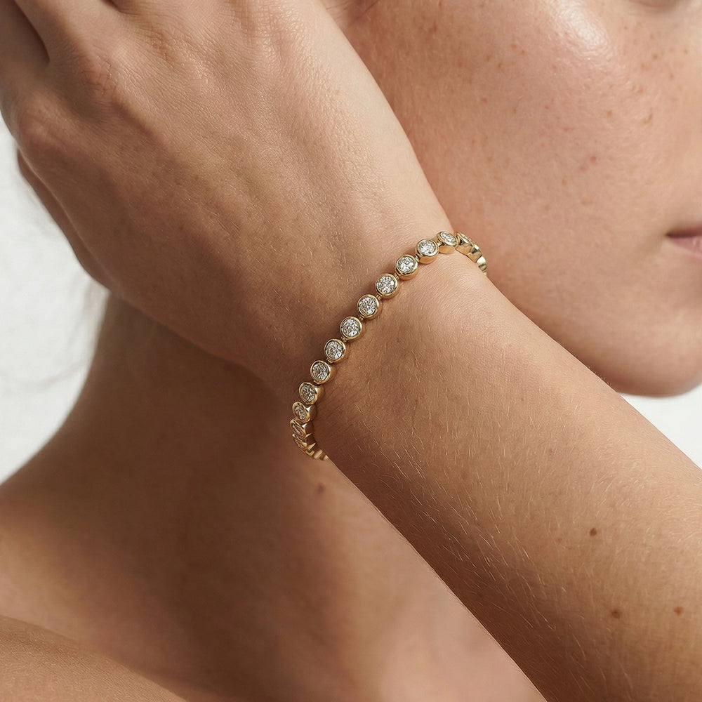 The Chloe Bezel Bracelet with Lab Cut Diamond in 14KT 18K Yellow Gold Vermeil view 2
