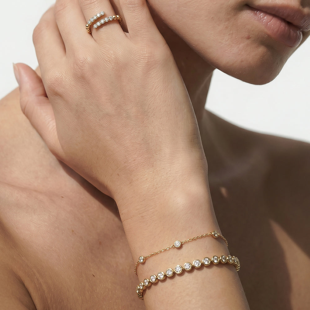 The Chloe Bezel Bracelet with Lab Cut Diamond in 14KT 18K Yellow Gold Vermeil view 3

