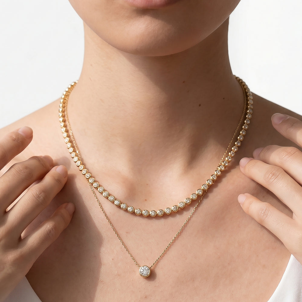 The Chloe Tennis Necklace with 18K Yellow Gold Vermeil / Lab / 5/8 Cut Diamond in 14KT 18K Yellow Gold Vermeil / Lab / 5/8 view 3
