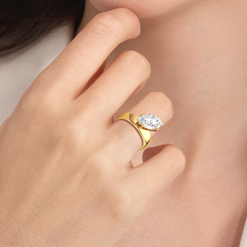 Model Wearing Luna Wide Band Engagement Ring view