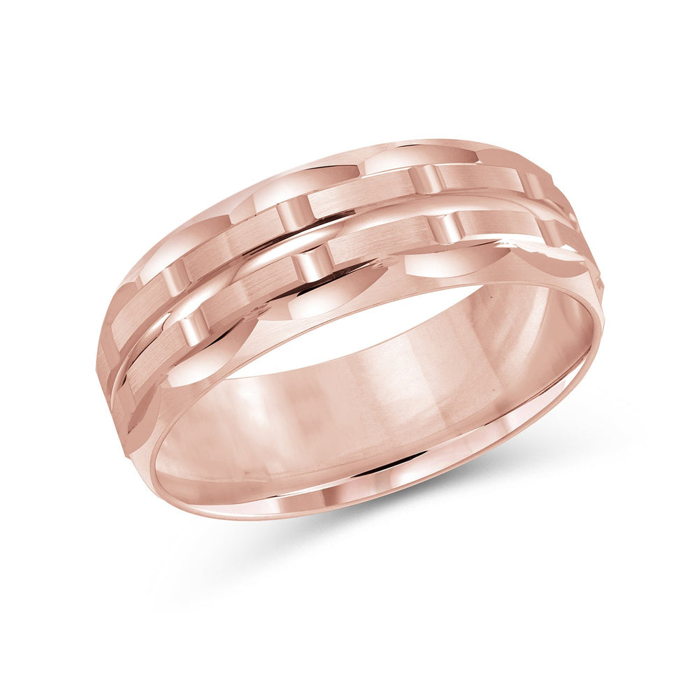 Scalloped Block Men's Band with 18KT Rose Gold / 8 Cut Diamond in 14KT Rose Gold / 8 view 2
