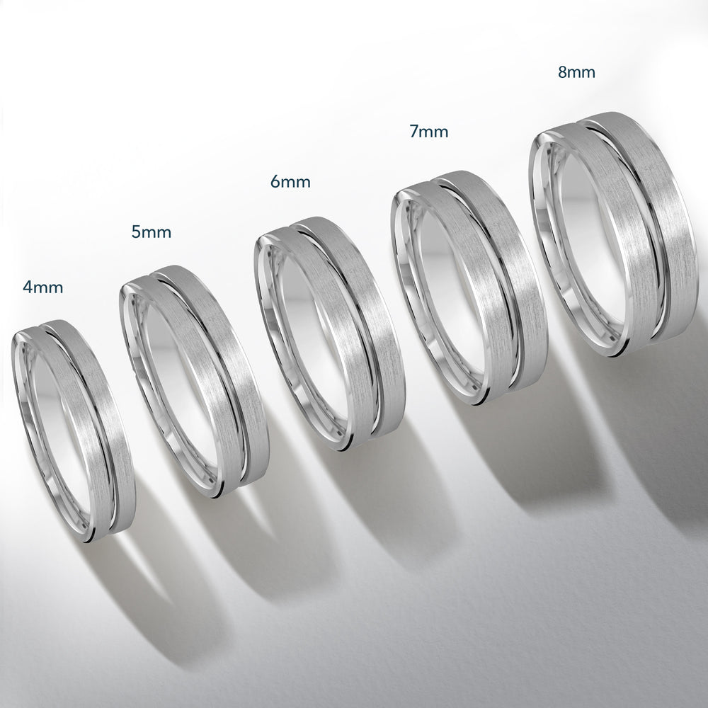 Two Tone Grooved Horizon Men's Band with 18KT Rose & White Gold / 8 Cut Diamond in 14KT Rose & White Gold / 8 view 4
