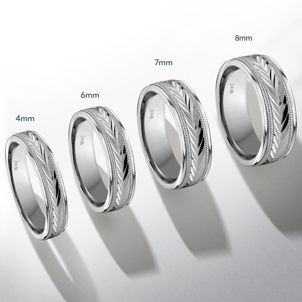 Two Tone Chevron Milgrain Men's Band with 18KT Rose & White Gold / 8 Cut Diamond in 14KT Rose & White Gold / 8 view 4
