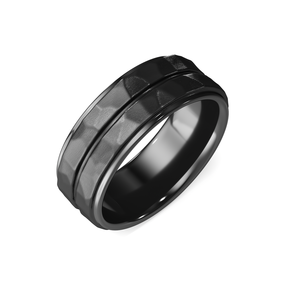 The Ridge Men's Band with Black Titanium / 10 Cut Diamond in 14KT Black Titanium / 10 view 5
