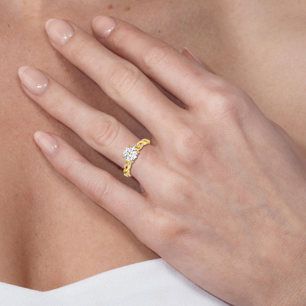 Model Wearing Glamour Twisted Diamond Engagement Ring view