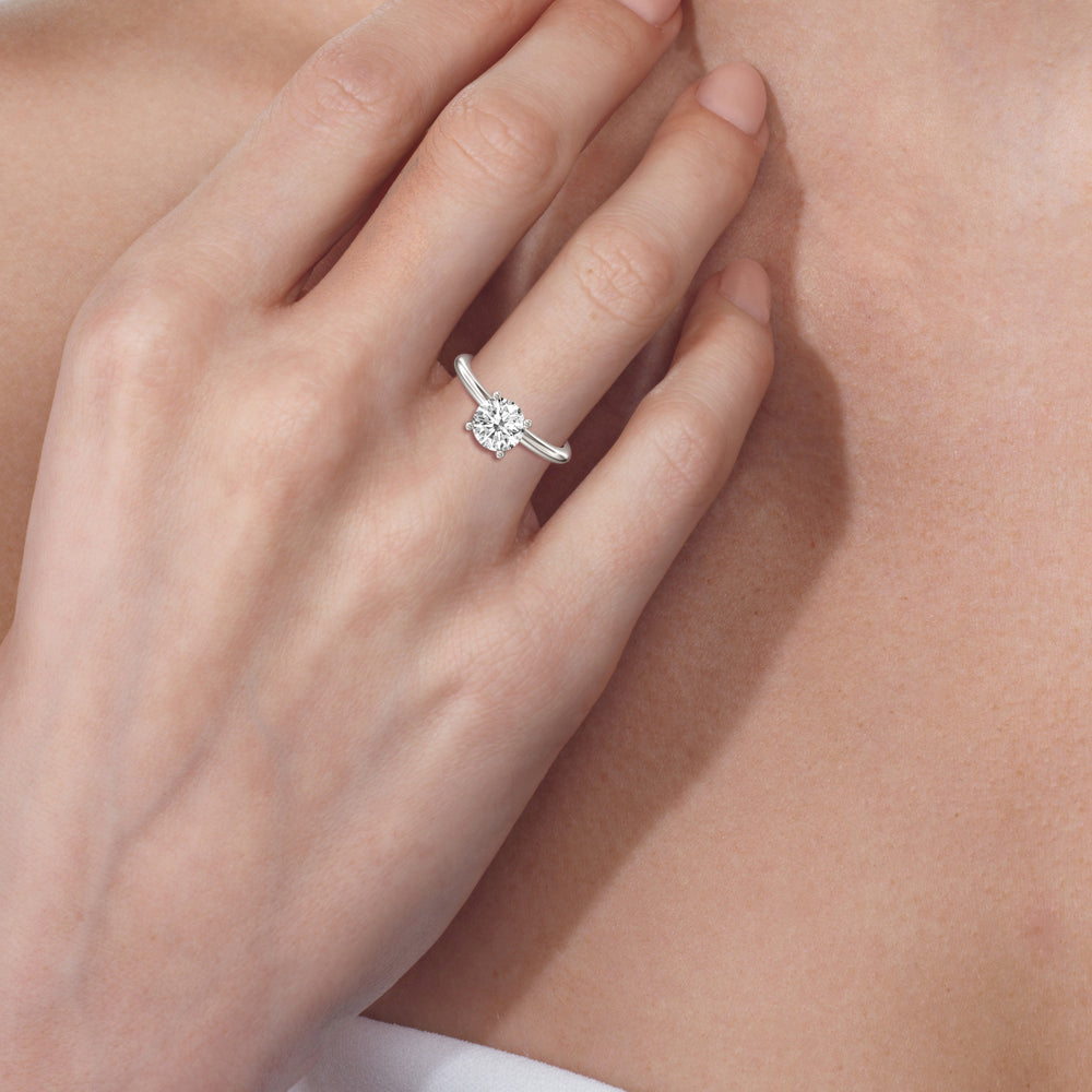 Model Wearing Classic Four Prong Solitaire Diamond Engagement Ring view
