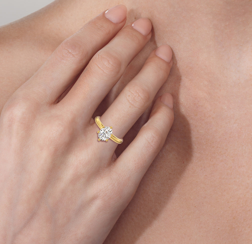 Model Wearing Classic Six Prong Solitaire Diamond Engagement Ring view