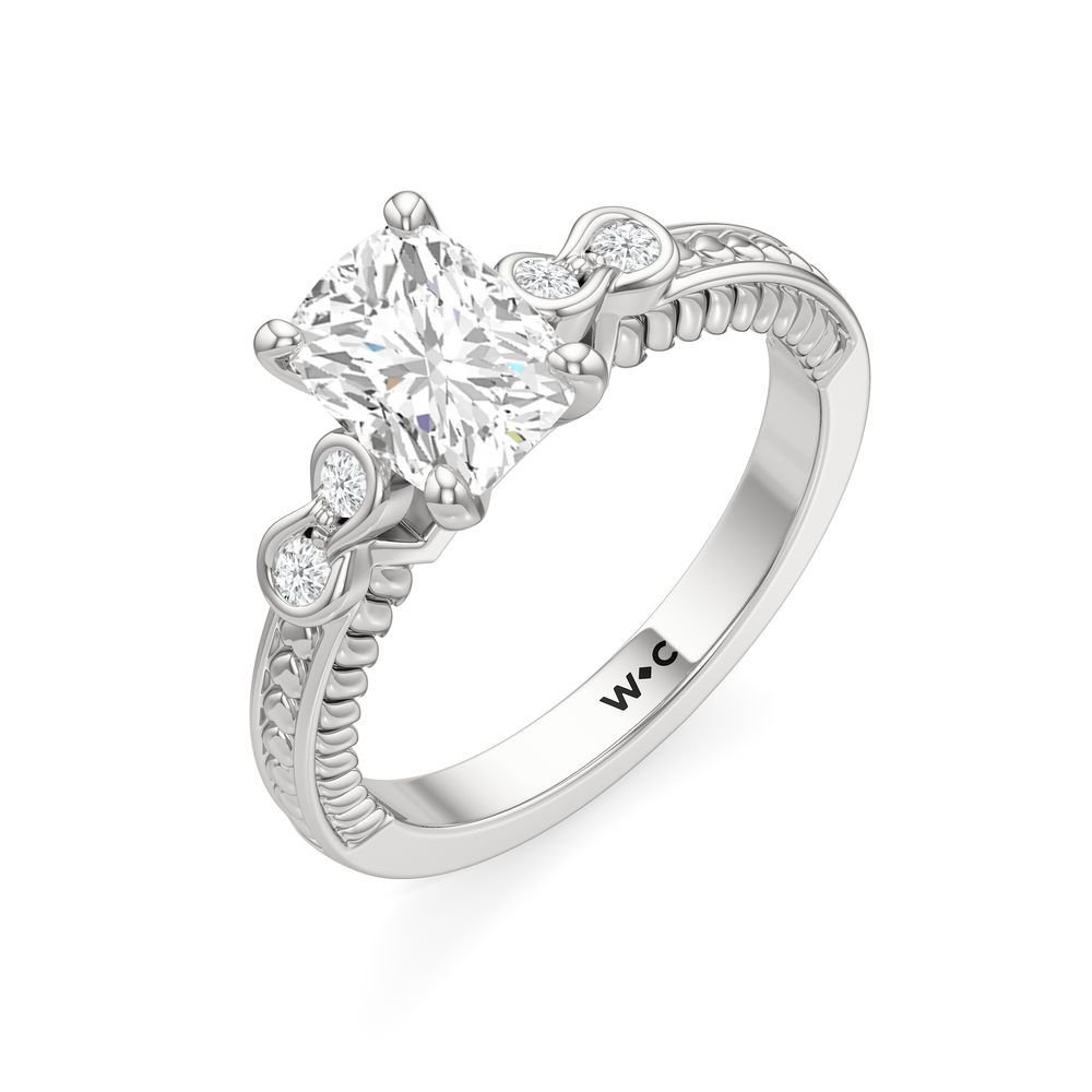 Vintage Celtic Heart Engagement Ring with Elongated Cushion Cut Diamond in 14KT Platinum view 3
