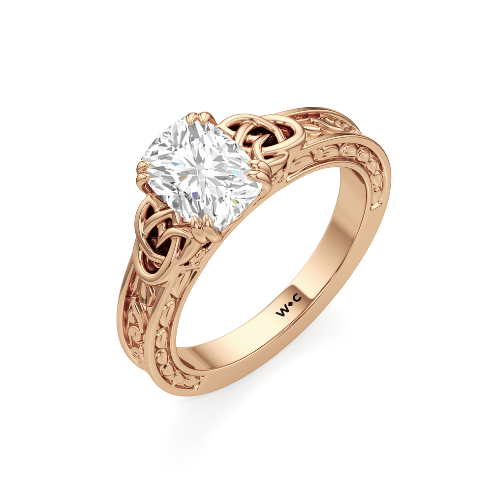 Vintage Celtic Engraved Engagement Ring with Elongated Cushion Cut Diamond in 14KT Rose Gold view 4
