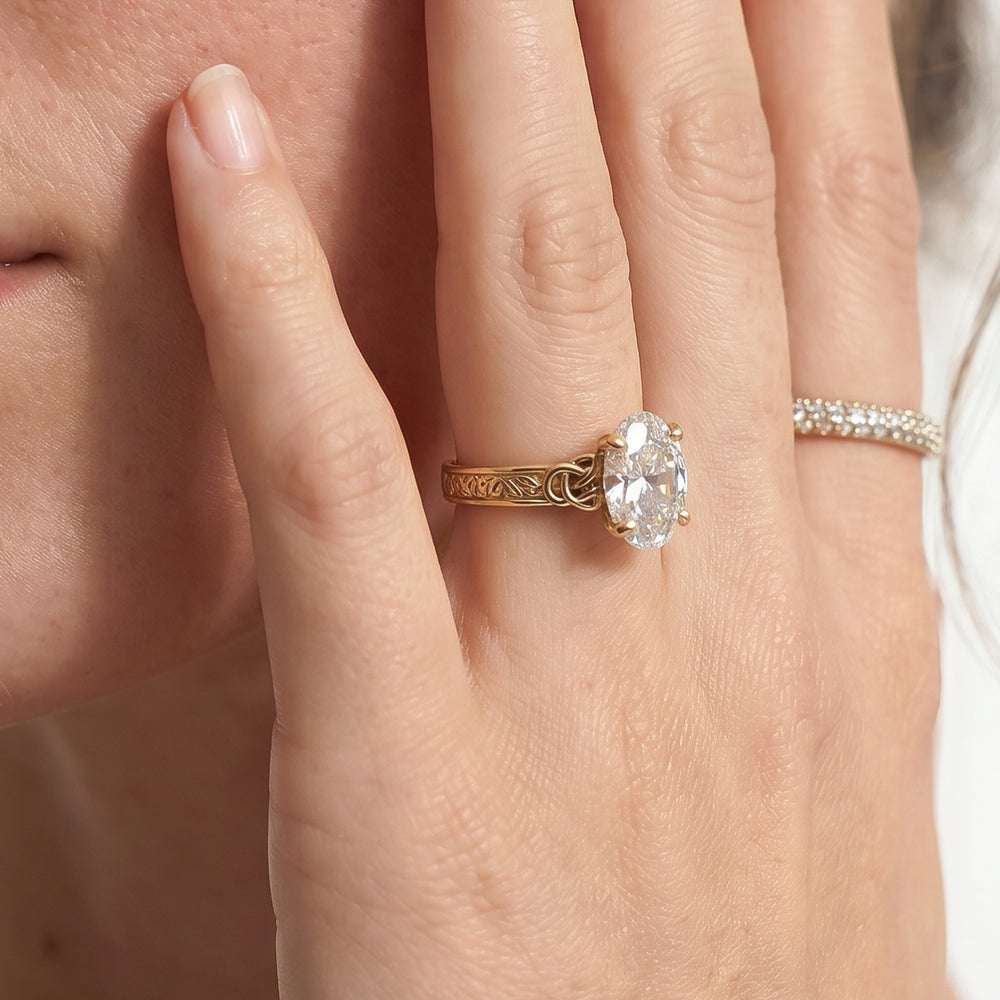 Model Wearing The Seraphine Celtic Ring (E+ VVS+) with Lab Grown Diamond view