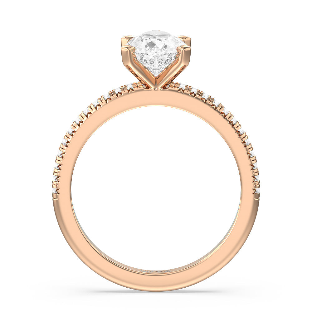 Pear Cut French Cut Pave Lab Diamond Engagement Ring (E+ VVS+) with Lab Grown Diamond in 14KT Rose Gold view 2
