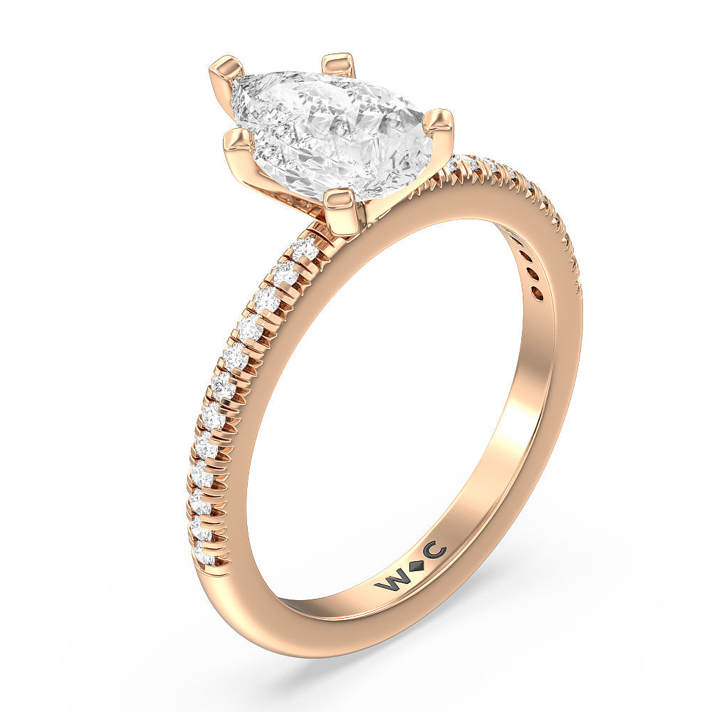 Pear Cut French Cut Pave Lab Diamond Engagement Ring (E+ VVS+) with Lab Grown Diamond in 14KT Rose Gold view 3
