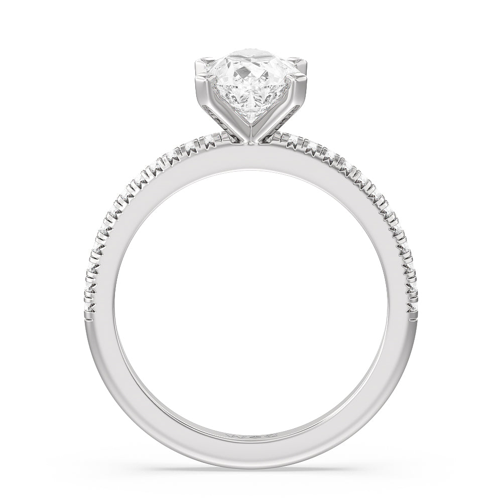 Pear Cut French Cut Pave Lab Diamond Engagement Ring (E+ VVS+) with Lab Grown Diamond in 14KT Platinum view 2
