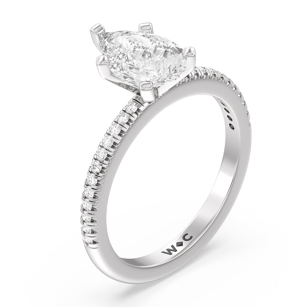Pear Cut French Cut Pave Lab Diamond Engagement Ring (E+ VVS+) with Lab Grown Diamond in 14KT Platinum view 3
