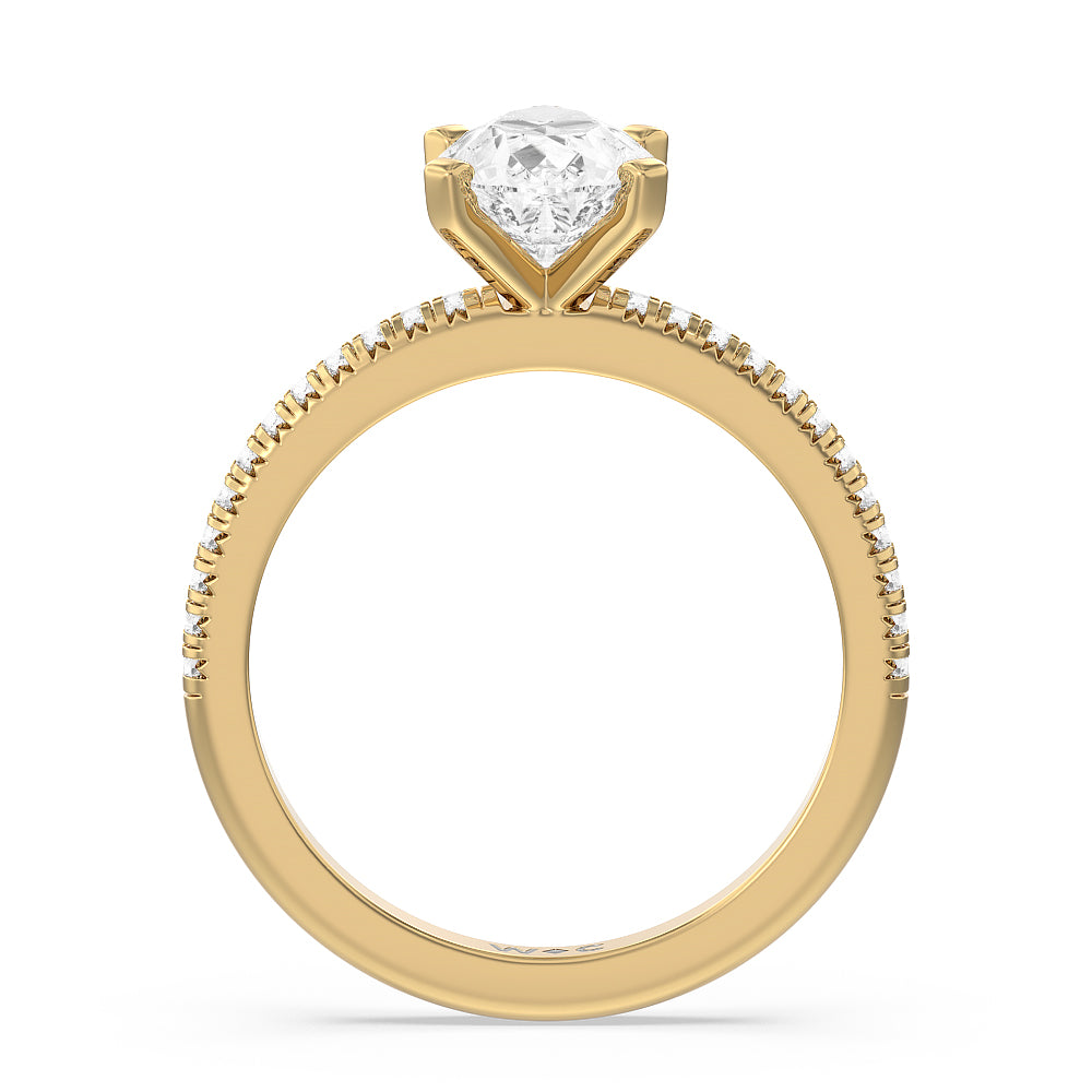 Pear Cut French Cut Pave Lab Diamond Engagement Ring (E+ VVS+) with Lab Grown Diamond in 14KT Yellow Gold view 2
