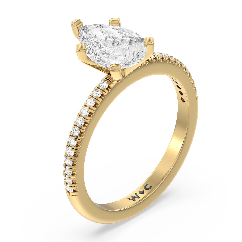 Pear Cut French Cut Pave Lab Diamond Engagement Ring (E+ VVS+) with Lab Grown Diamond in 14KT Yellow Gold view 3
