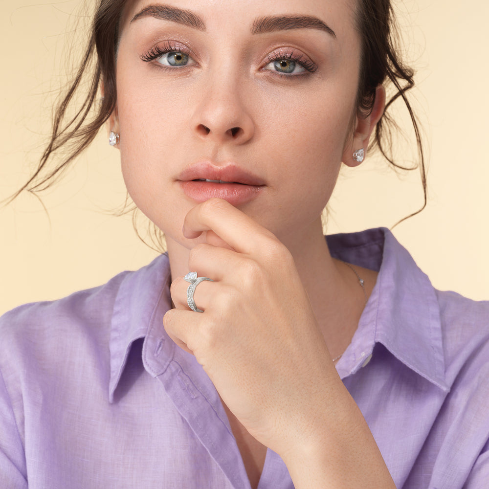 Model Wearing Infinity Winding Diamond Wedding Band view
