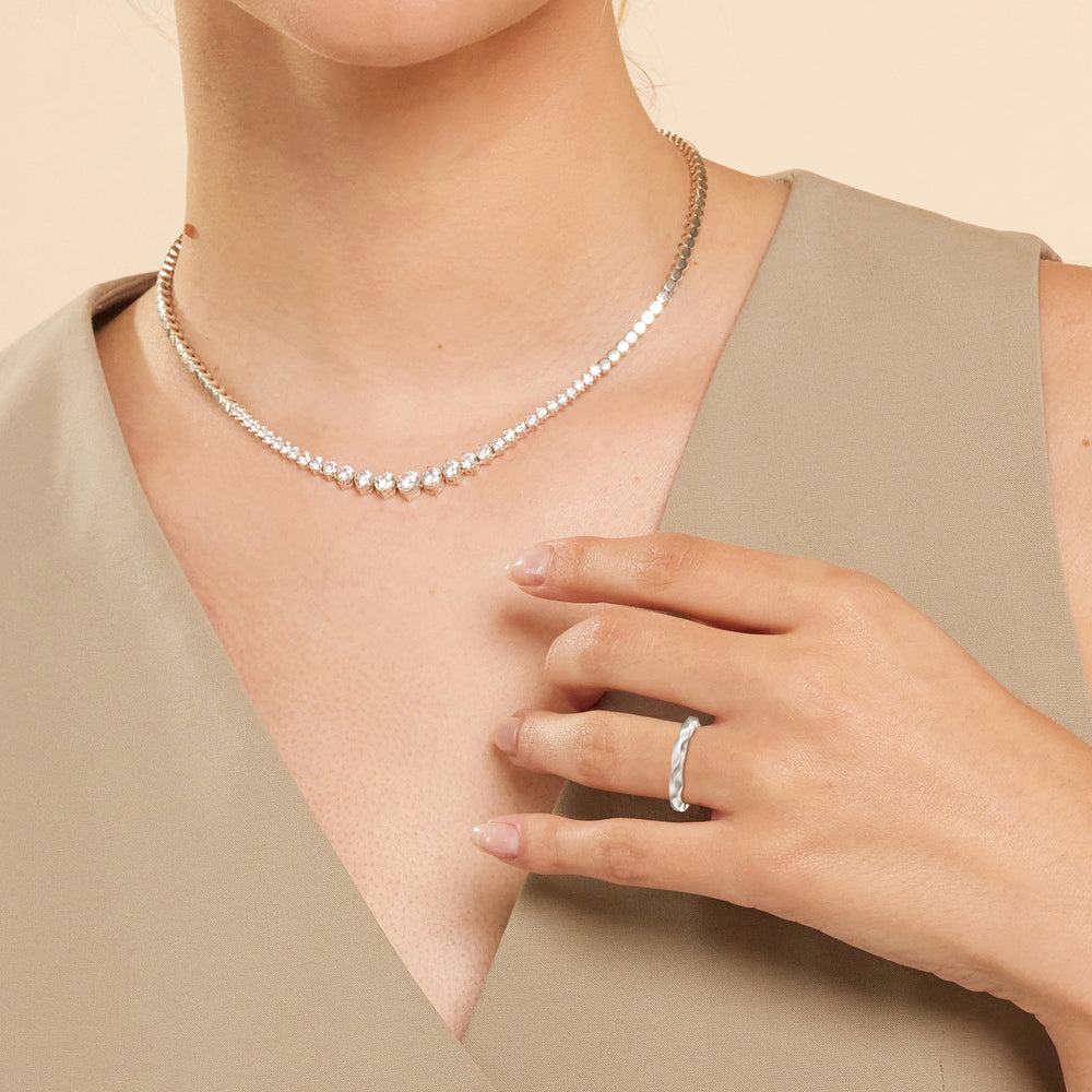Model Wearing Twist Hidden Accent Wedding Band view