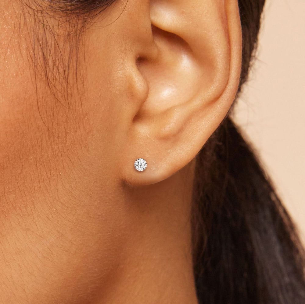 Classic Round Diamond Four Prong Studs Earrings (F+ SI+) with 14KT Yellow Gold / Lab / 1/2 Cut Diamond in 14KT Yellow Gold / Lab / 1/2 view 3
