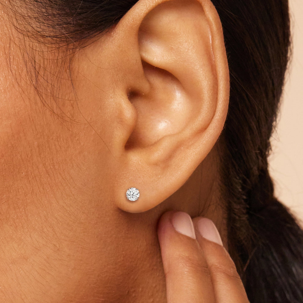 Classic Round Diamond Four Prong Studs Earrings (F+ SI+) with 14KT Rose Gold / Lab / 1/2 Cut Diamond in 14KT Rose Gold / Lab / 1/2 view 2
