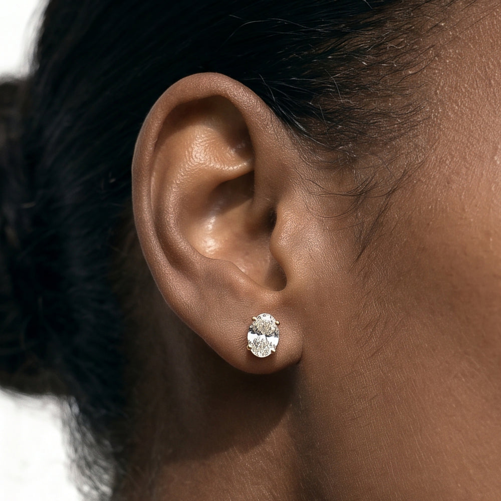 Classic Oval Diamond Stud Earrings (F/G VS+) with 14KT Yellow Gold / Lab / 1 Cut Diamond in 14KT Yellow Gold / Lab / 1 view 2

