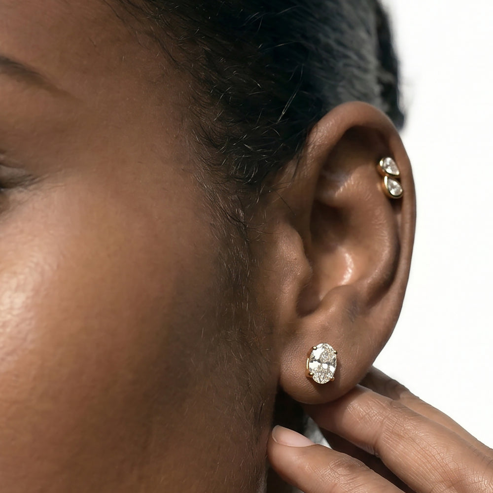 Classic Oval Diamond Stud Earrings (F/G VS+) with 14KT Yellow Gold / Lab / 1 Cut Diamond in 14KT Yellow Gold / Lab / 1 view 3
