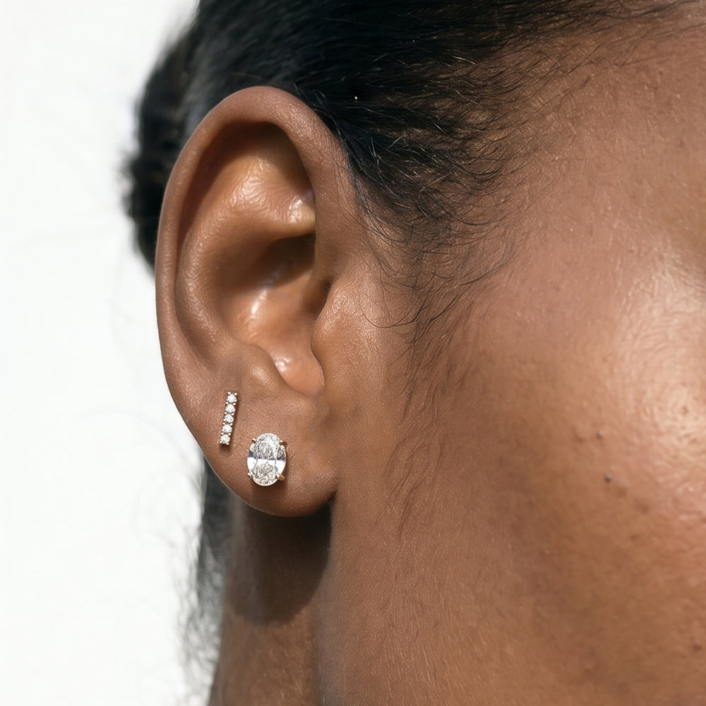 Classic Oval Diamond Stud Earrings (F/G VS+) with 14KT Yellow Gold / Lab / 1 Cut Diamond in 14KT Yellow Gold / Lab / 1 view 4
